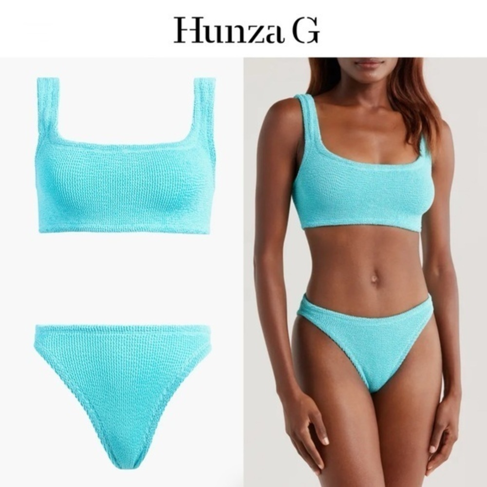 HUNZA G Xandra Bikini Set in Aqua Blue OS NWT 240$